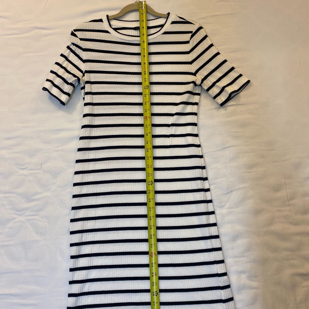 Banana Republic Petite Knit Navy and White Striped Midi Dress